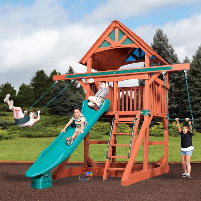 Classic Adventure Treehouse Junior Space Saver Swing Set - Wood Roof