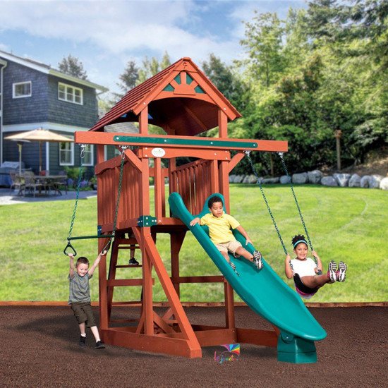 Classic Adventure Treehouse Junior Space Saver Swing Set - Wood Roof