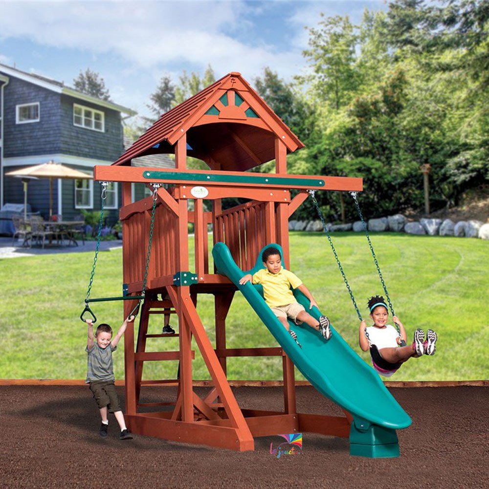 Classic Adventure Treehouse Junior Space Saver Swing Set - Wood Roof