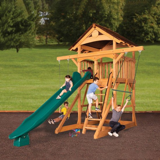 Classic Adventure Treehouse Junior Space Saver Swing Set - Wood Roof