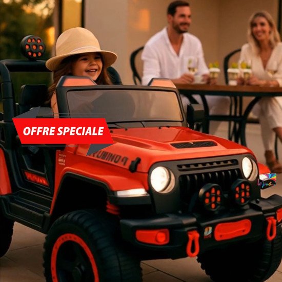 Voiture électrique 4x4 pour enfant style Jeep avec LED & grosses roues