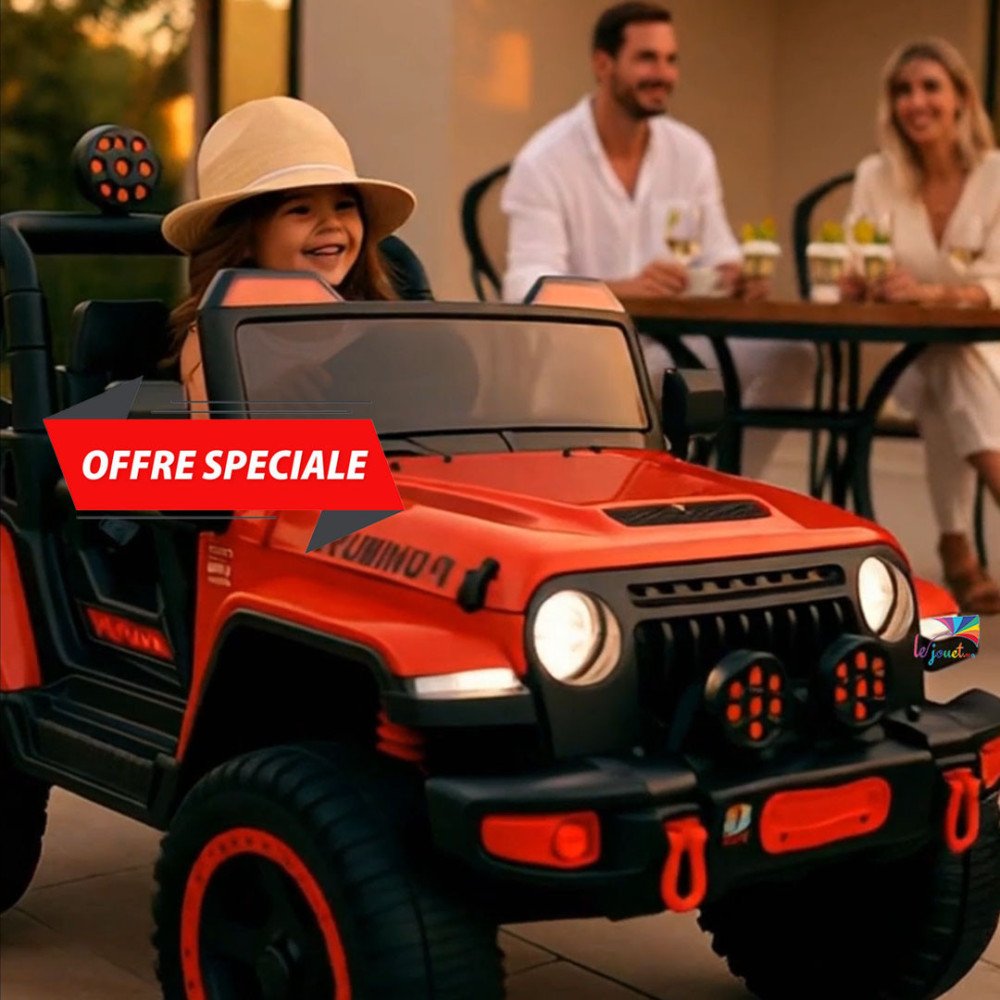 Voiture électrique 4x4 pour enfant style Jeep avec LED & grosses roues