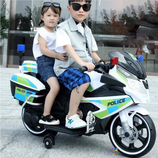 Moto électrique police enfant 12V | Sirène & LED | LEJOUET.MA