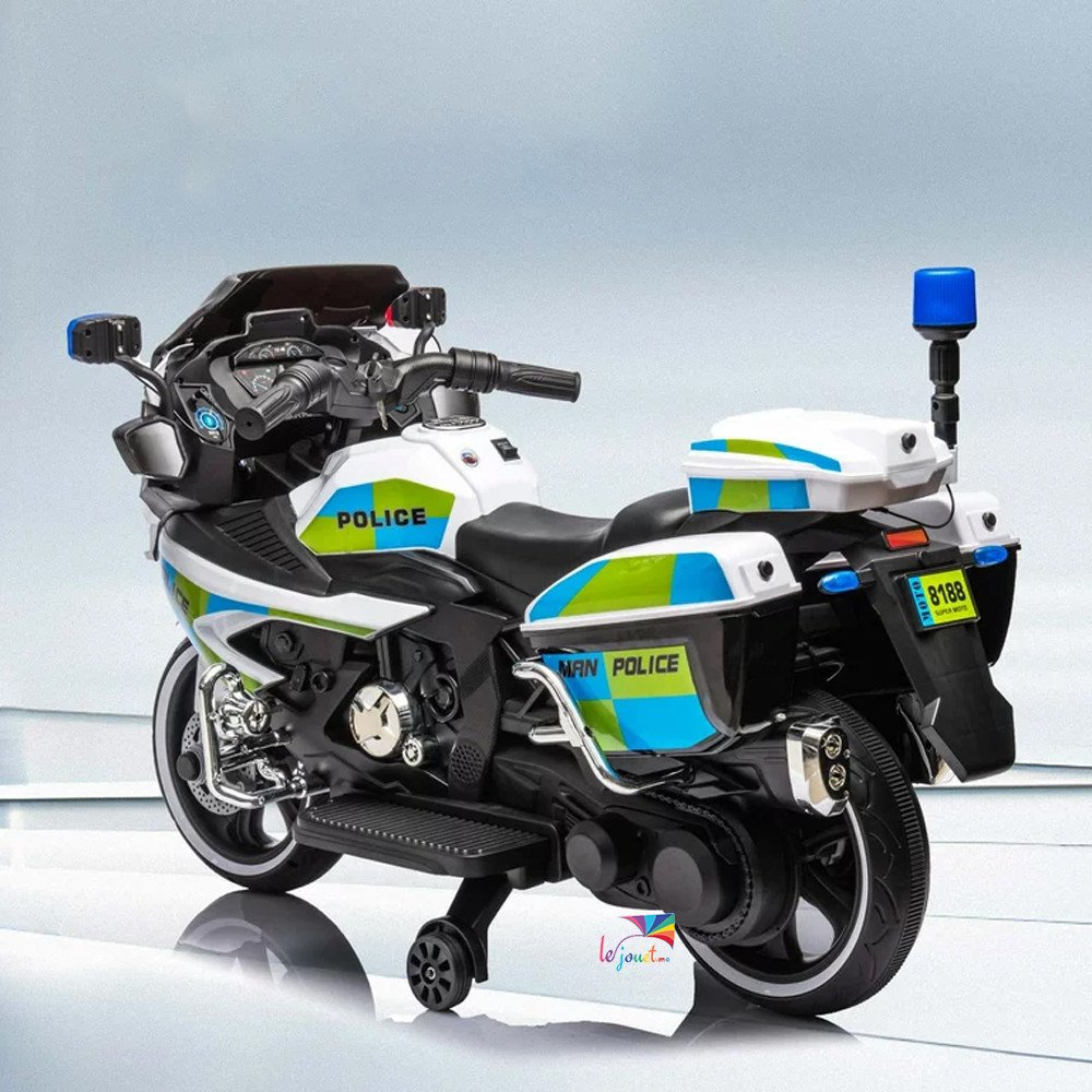 Moto électrique police enfant 12V | Sirène & LED | LEJOUET.MA