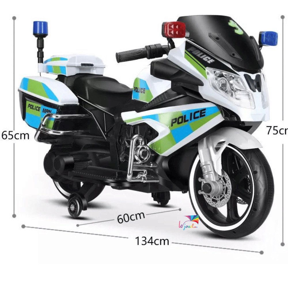 Moto électrique police enfant 12V | Sirène & LED | LEJOUET.MA