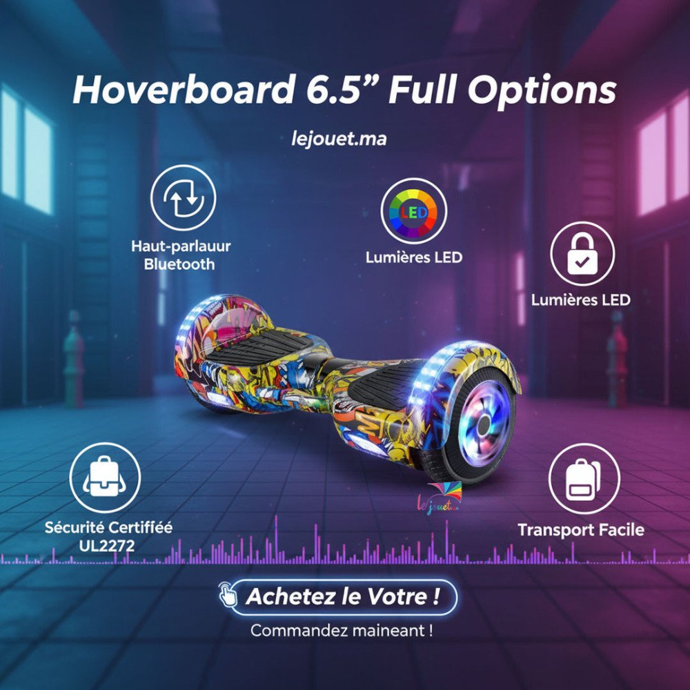 Hoverboard avec poignée de transport LED et Bluetooth