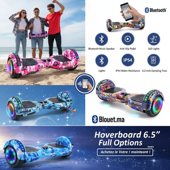 Hoverboard avec poignée de transport LED et Bluetooth
