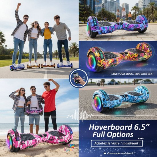 Hoverboard avec poignée de transport LED et Bluetooth