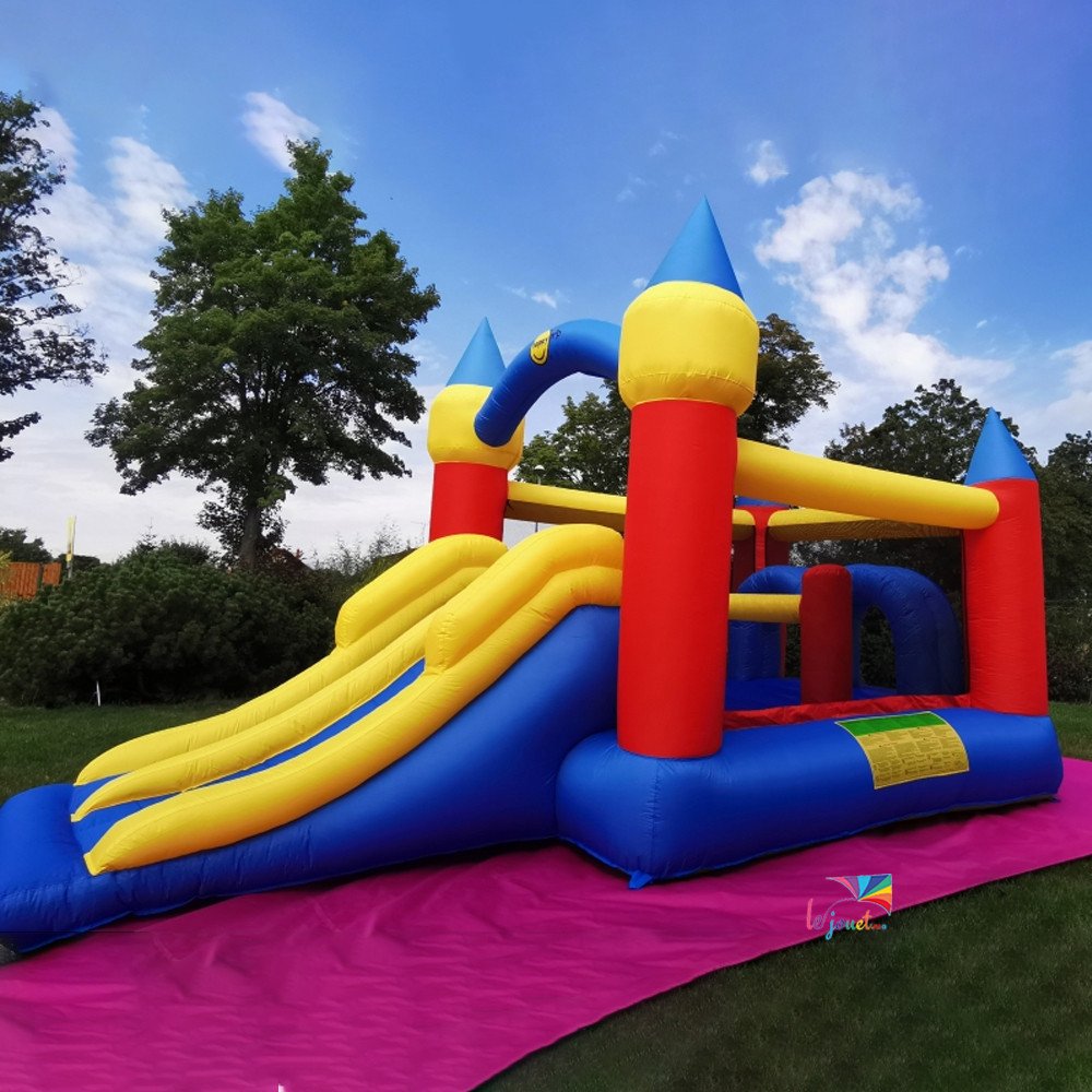 Grande Aire de Jeux Gonflable 2 Toboggans | Happy Hop 9474