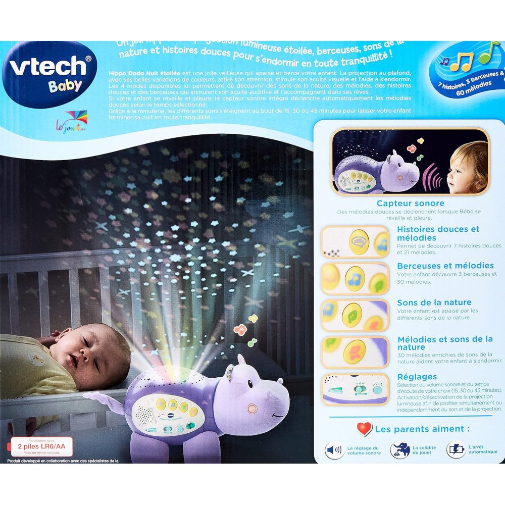Veilleuse Projecteur VTech Hippo Dodo Nuit Étoilée  0-36m