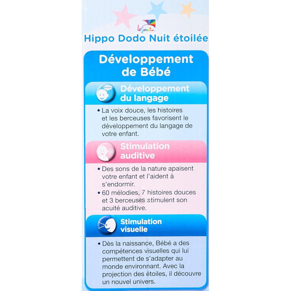 Veilleuse Projecteur VTech Hippo Dodo Nuit Étoilée  0-36m