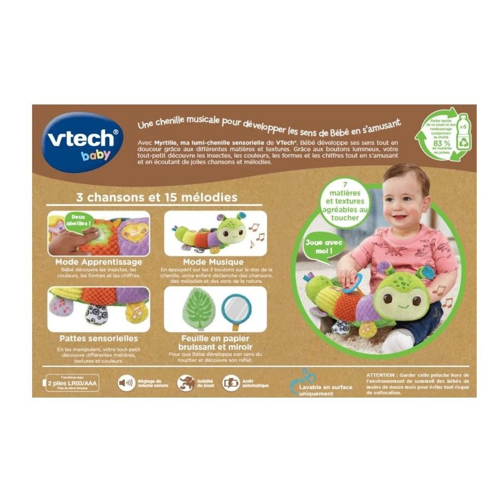 Peluche Veilleuse VTech Myrtille Ma Lumi Chenille | 0-36m
