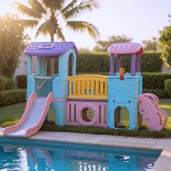 Aire de Jeux Multi-Activités XXL – Toboggan, Passerelle & Cachette