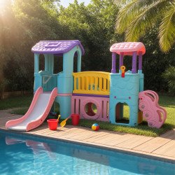 Aire de Jeux Multi-Activités XXL – Toboggan, Passerelle & Cachette