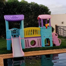 Aire de Jeux Multi-Activités XXL – Toboggan, Passerelle & Cachette