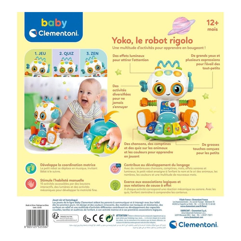 Clementoni Yoko le Robot Rigolo Interactif 12m+ 52558