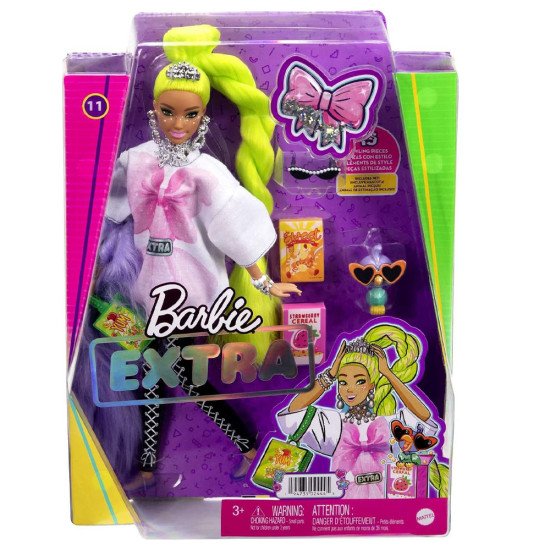 Poupée Barbie Extra  Nattes Vert Fluo & Animal de Compagnie - Mattel (HDJ44)