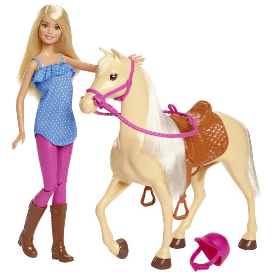 Barbie Poupée Blonde avec Cheval & Équitation FXH13