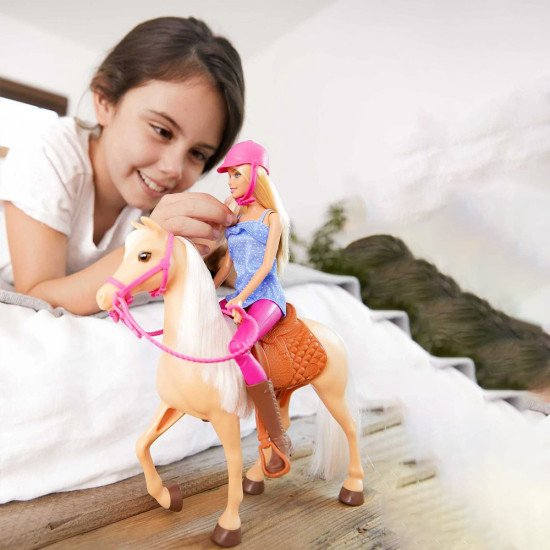Barbie Poupée Blonde avec Cheval & Équitation FXH13