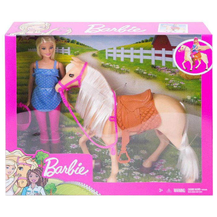 Poupée Barbie Blonde avec Cheval Articulé & Accessoires d'Équitation - Mattel (FXH13)