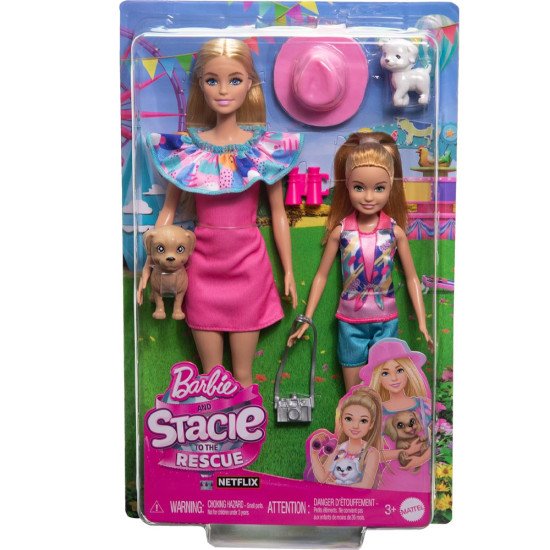 Barbie Coffret Poupées Stacie et Barbie avec 2 Chiots & Accessoires - Mattel (HRM09)