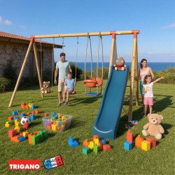 Portique en bois AMILY - ALEO BY TRIGANO - 3 agrès avec toboggan -