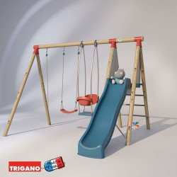 Portique en bois AMILY - ALEO BY TRIGANO - 3 agrès avec toboggan -