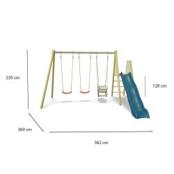 Portique en bois AMILY - ALEO BY TRIGANO - 3 agrès avec toboggan -