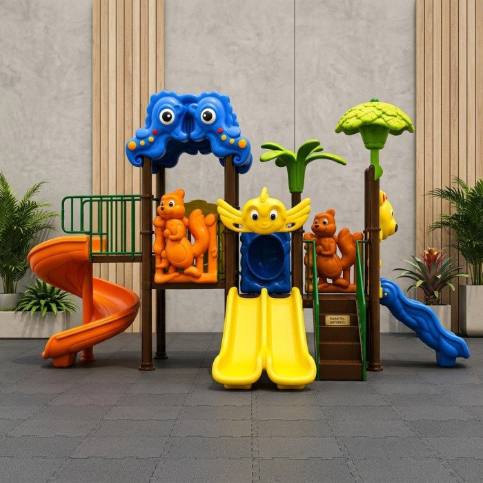 Aire de Jeux Extérieure Multi-Activités Pieuvre & Animaux avec Toboggans - LeJouet (AJ-570230)
