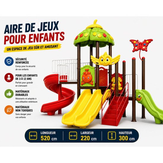 Aire de Jeux Extérieure avec Toboggans LeJouet AJ-520220