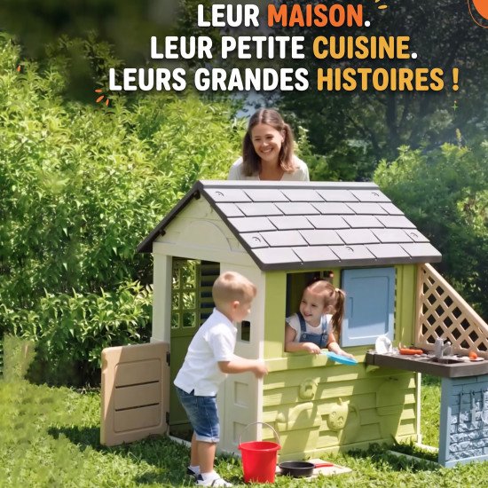 Smoby Life Maison Pretty + Cuisine – Maisonnette de Jardin Enfant dès 2 Ans