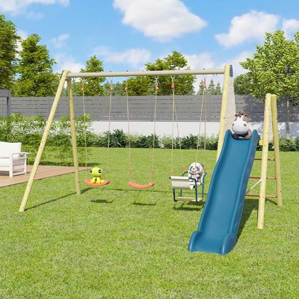 Portique en bois AMILY - ALEO BY TRIGANO - 3 agrès avec toboggan –