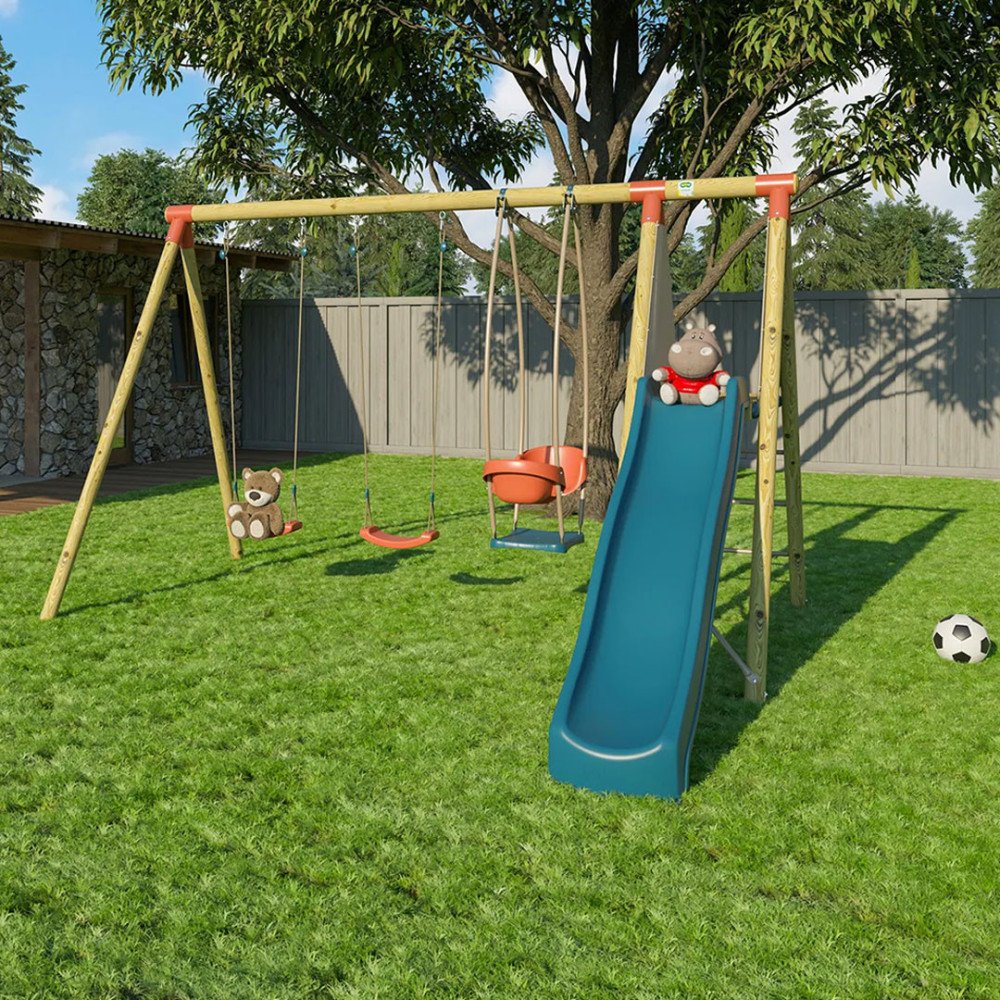 Portique en bois AMILY - ALEO BY TRIGANO - 3 agrès avec toboggan –