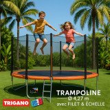 Trampoline avec filet de sécurité et échelle - Trigano Diam 4,27 m