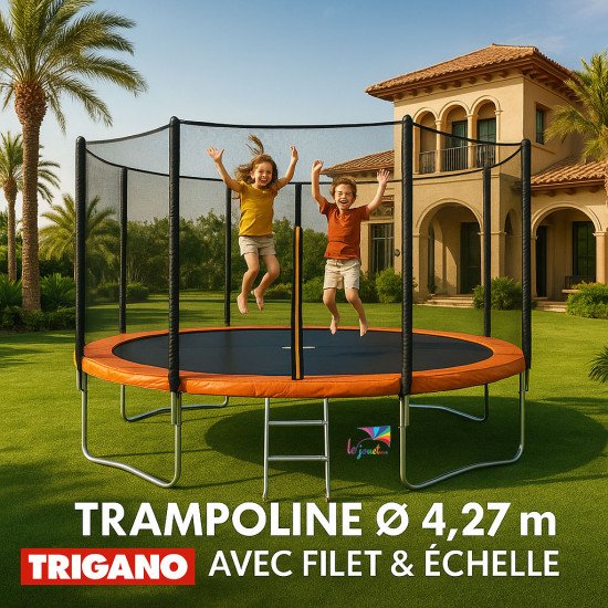 Trampoline avec filet de sécurité et échelle - Trigano Diam 4,27 m
