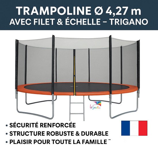 Trampoline avec filet de sécurité et échelle - Trigano Diam 4,27 m