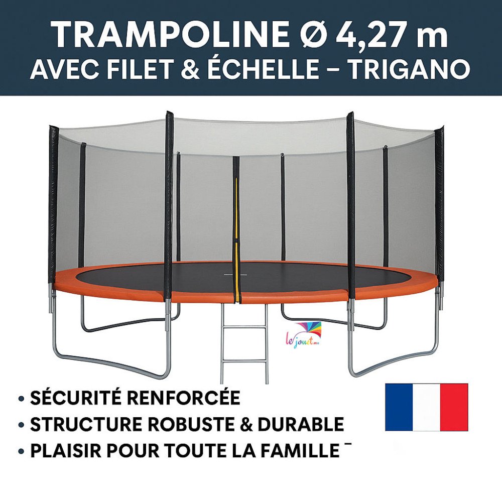 Trampoline avec filet de sécurité et échelle - Trigano Diam 4,27 m