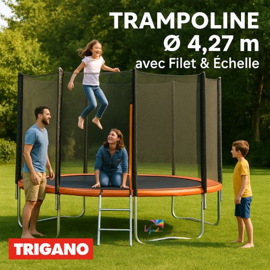 Trampoline avec filet de sécurité et échelle - Trigano Diam 4,27 m
