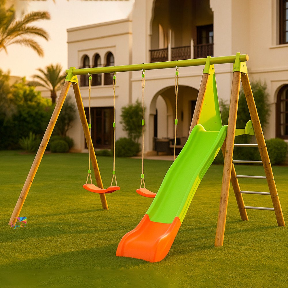 Portique Bois Métal ARROBA 2,30 m avec Toboggan | Trigano