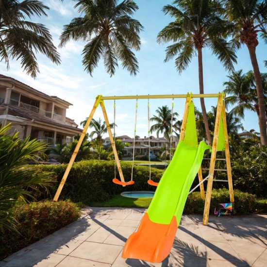 Portique Bois Métal ARROBA 2,30 m avec Toboggan | Trigano