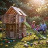 Maisonnette cabane en bois FSC® avec toboggan vert pomme LOFT TP Toys