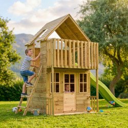 Maisonnette cabane en bois FSC® avec toboggan vert pomme LOFT TP Toys