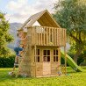 Maisonnette cabane en bois FSC® avec toboggan vert pomme LOFT TP Toys