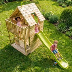 Maisonnette cabane en bois FSC® avec toboggan vert pomme LOFT TP Toys