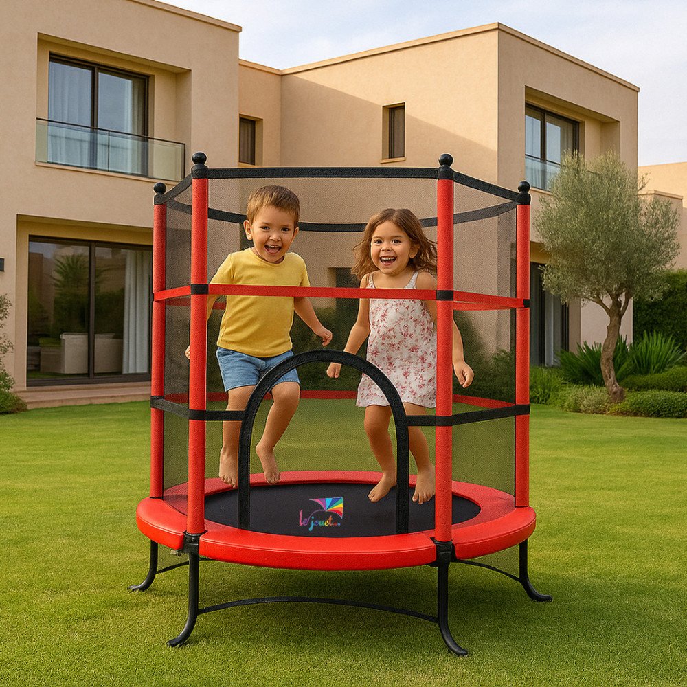 Mini Trampoline Enfant 140 cm avec Filet | Rouge et Noir