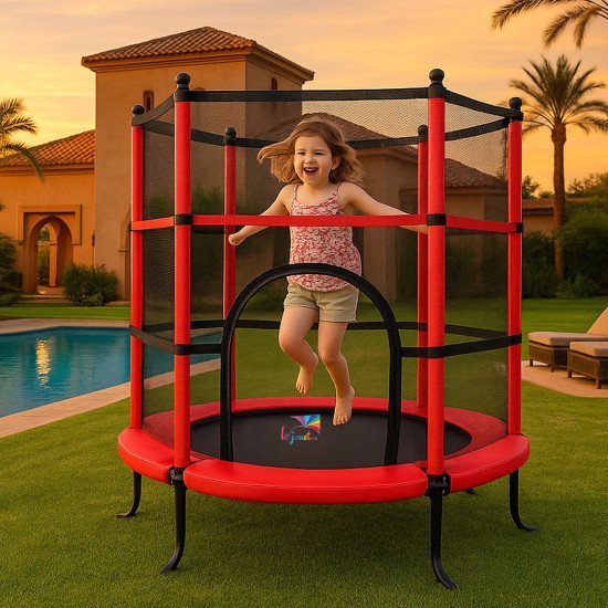 Mini Trampoline Enfant 140 cm avec Filet | Rouge et Noir