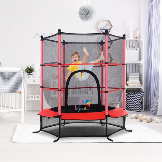 Mini Trampoline Enfant 140 cm avec Filet | Rouge et Noir