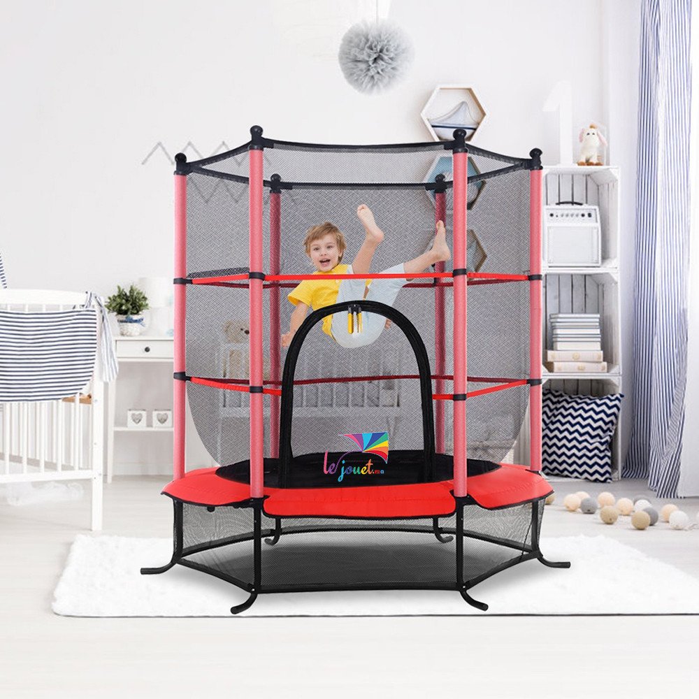 Mini Trampoline Enfant 140 cm avec Filet | Rouge et Noir