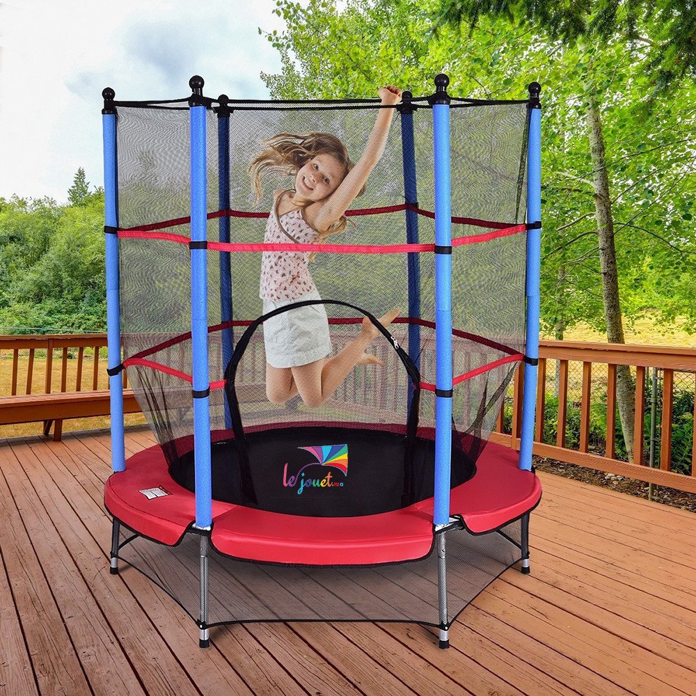 Mini Trampoline Enfant 140 cm avec Filet | Rouge et Noir