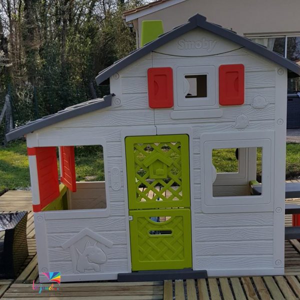 Smoby - Maison Neo Friends House - Cabane de Jardin Enfant - Personnalisable avec Accessoires Smoby - Sonnette Incluse - 810203